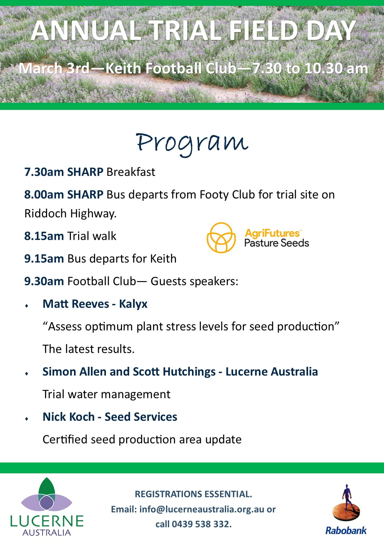 "Assess optimum plant stress levels for seed production" Lucerne Trial Annual Field Day